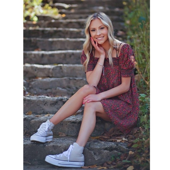 AE American Eagle Floral Babydoll Dress Puff Sleeves Honeycomb Embroidery - Picture 15 of 15